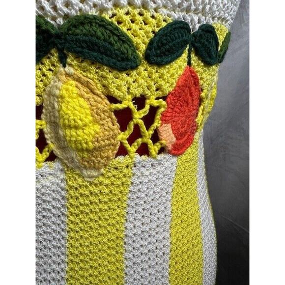 Staud $345 Knit Embroidered Citrus Wallflower White Stripe Crochet Dress Sz M - Picture 2 of 7